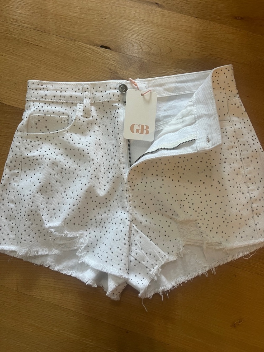 Gianni Bini White Denim Polka Dot Frayed Cutoff Shorts small